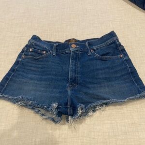 MOTHER Blue Frayed Jean Shorts